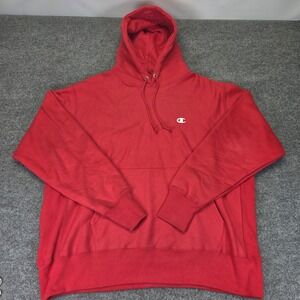 Champion Reverse Weave Hoodie Mens XL Red Pullover Embroidered Logo USA Y2K